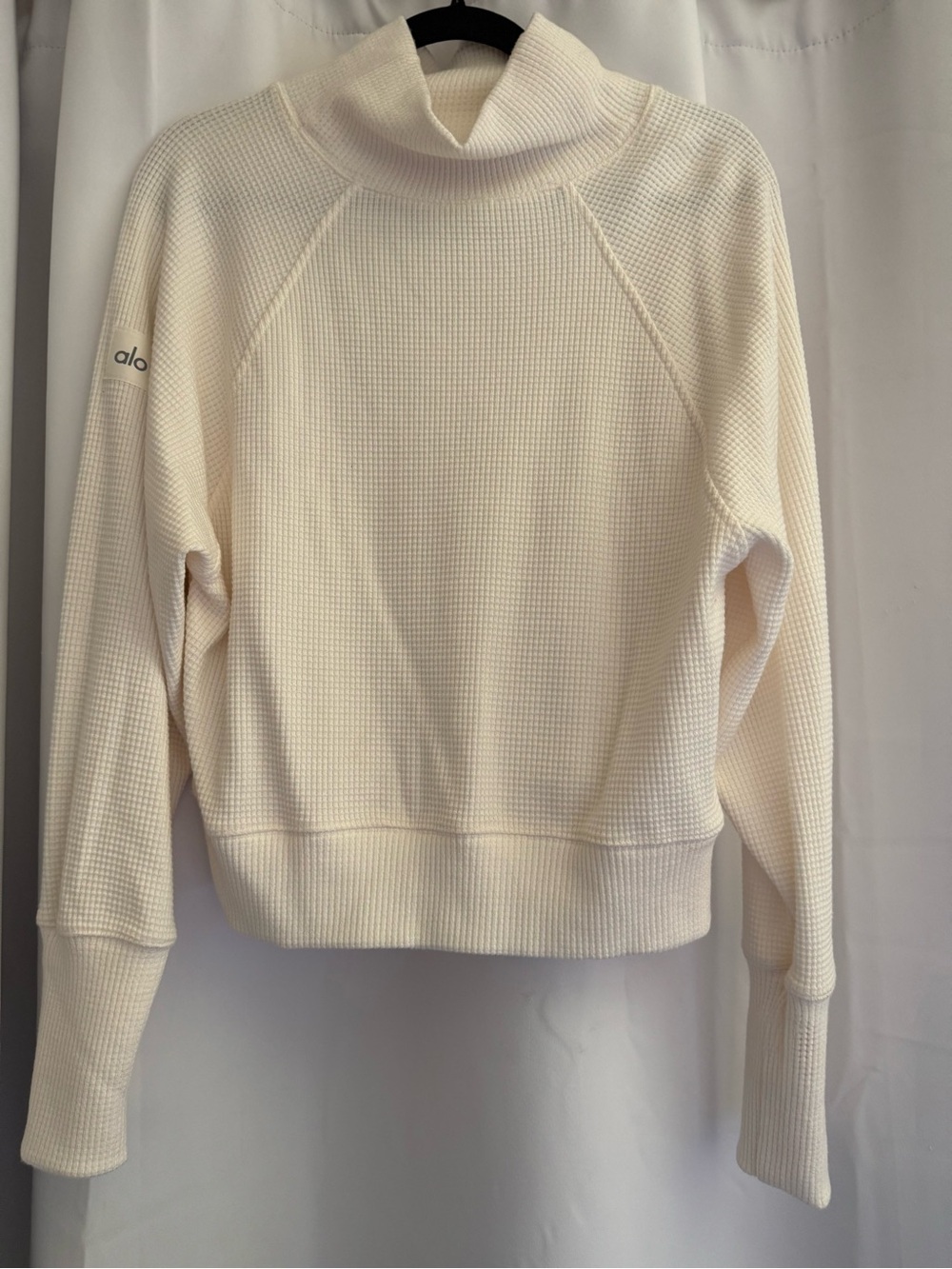ALO Yoga Cream Waffle Knit Cowl Neck Sweater